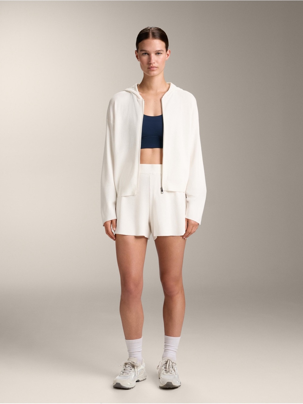 Women's Cream Knit Joggers with Pink Rib Tank